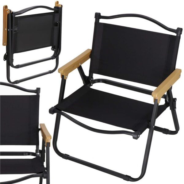 Scaun metalic plabil pentru gradina, camping sau plaja, 50x53x61cm, negru - Image 4
