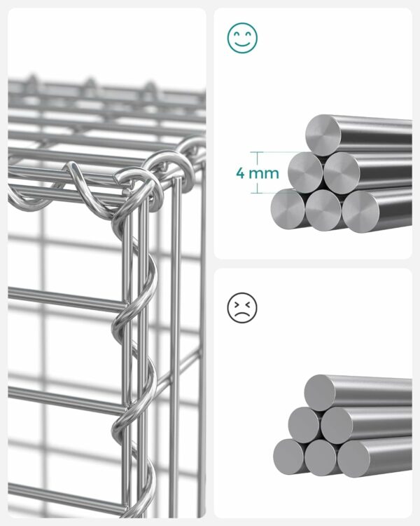 SONGMICS Cos de gabioane pentru pietre, otel galvanizat, 100x90x30cm, argintiu - Image 2