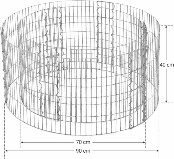 SONGMICS Cos de gabioane rotund pentru pietre, otel galvanizat, 90x90x40cm, argintiu - Image 2