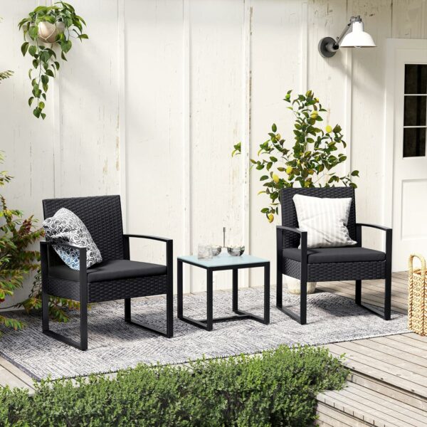 SONGMICS Set de mobilier pentru terasa sau balcon, din poliratan PE, masa si 2 scaune, negru - Image 3