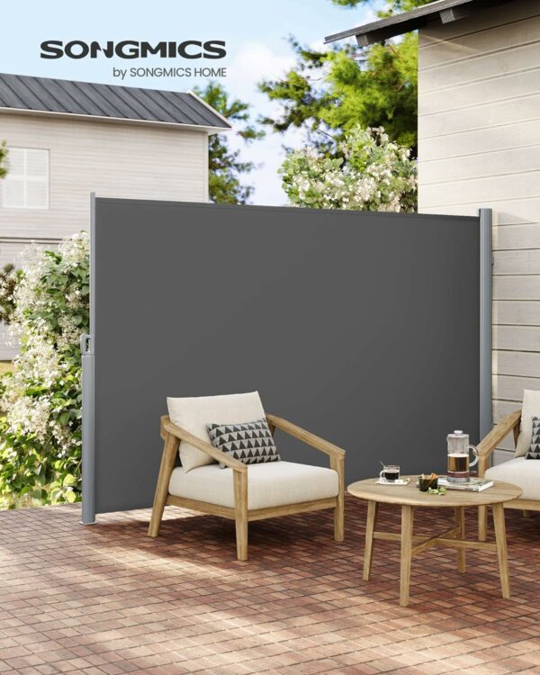 SONGMICS Belátásgátló paraván kertbe, kihúzható, rögzítő rendszerrel együtt, 160x400 cm, szürke