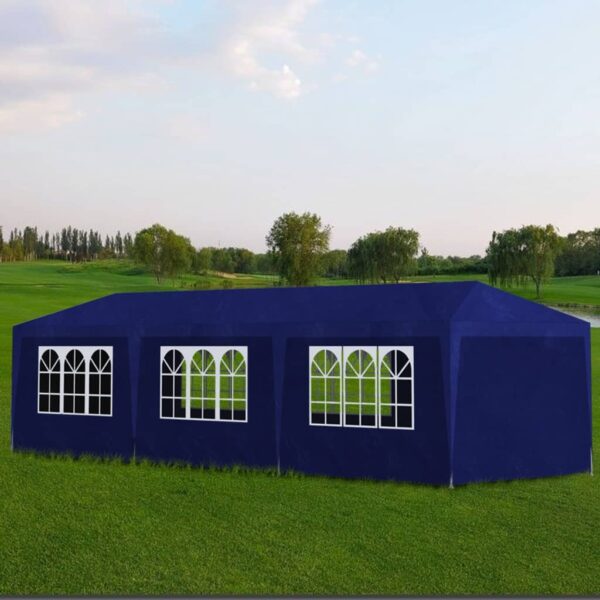 Cort pavilion 9x3m pentru gradina sau evenimente, cu 8 pereti laterali, albastru - Image 3