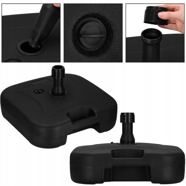 Suport umbrela patrat, din plastic, 22 litri, umplere cu apa sau nisip, negru - Image 3