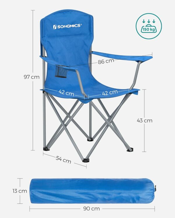 SONGMICS Set 2 scaune pliabile de camping sau pescuit, suport pahar, maxim 150kg, albastru - Image 3