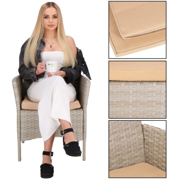Set mobilier terasa, din tehnorattan, masa cu blat sticla securizata, 2 fotolii cu perne, bej - Image 39