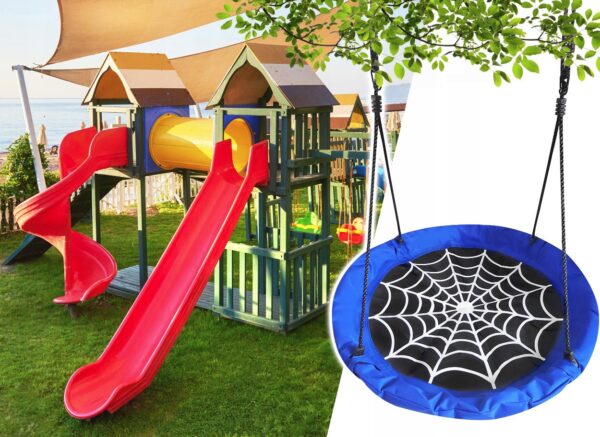 Leagan tip cuib Spider, 100cm, inaltime reglabila, 150 kg, Albastru Negru - Image 5
