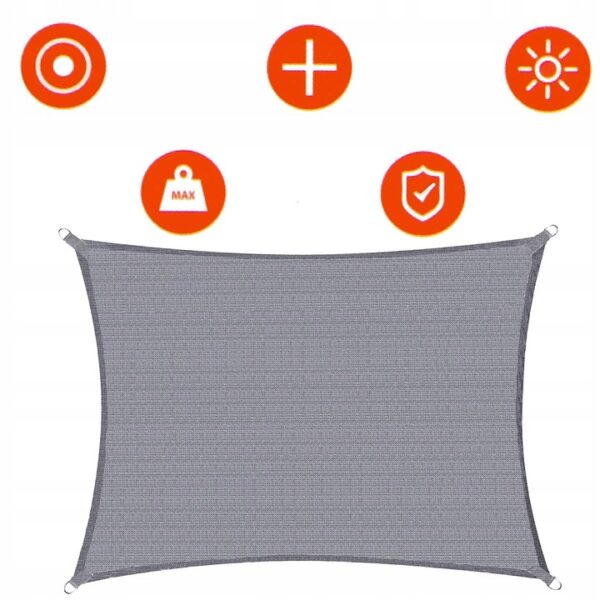 Copertina prelata de soare, dreptunghiulara, impermeabila cu protectie UV, 4x2m, gri deschis - Image 4