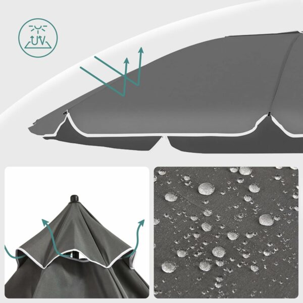 SONGMICS Umbrela terasa gradina sau plaja, cu inclinare, husa, diametru 160cm, gri - Image 4