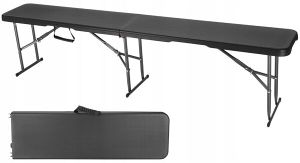 Set masa cu 2 banci pliabile tip valiza pentru gradina, camping, terase, 180x74x74cm, negru - Image 7