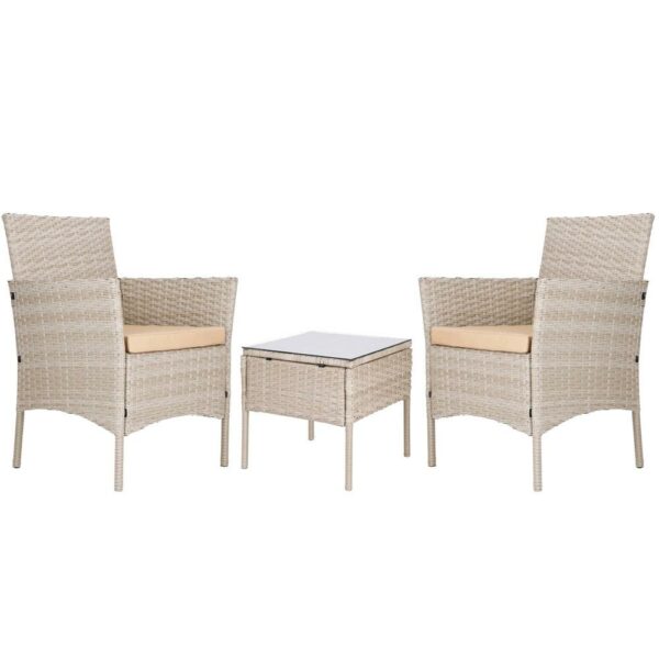 Set mobilier terasa, din tehnorattan, masa cu blat sticla securizata, 2 fotolii cu perne, bej - Image 4