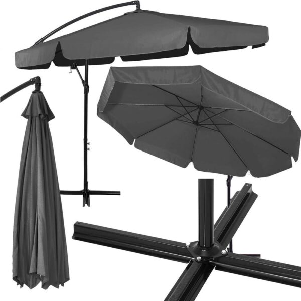 Kerti esernyő oldalkarral, huzattal, 300cm, szürke - Image 5