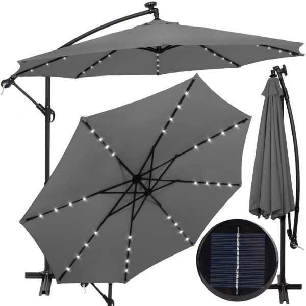 Kerti esernyő oldalkarral, LED világítással, fedéllel, 300cm, szürke - Image 5