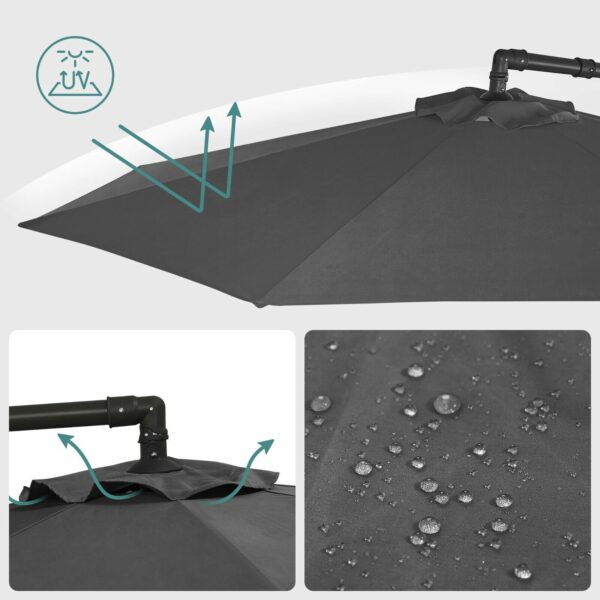 SONGMICS Umbrela de gradina cu brat lateral banana, 300cm, gri - Image 4
