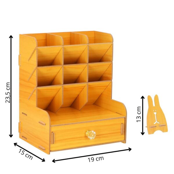 Organizator pentru birou, din lemn, cu 10 compartimente si sertar - Image 4