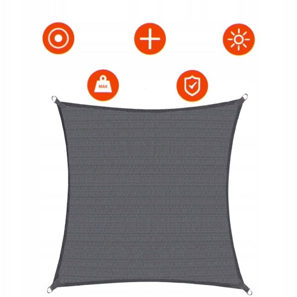 Copertina prelata de soare, patrata, impermeabila cu protectie UV, 4x4m, gri - Image 5