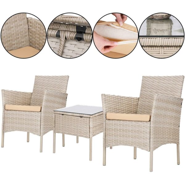 Set mobilier terasa, din tehnorattan, masa cu blat sticla securizata, 2 fotolii cu perne, bej - Image 40