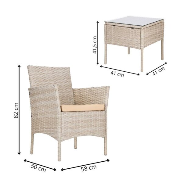 Set mobilier terasa, din tehnorattan, masa cu blat sticla securizata, 2 fotolii cu perne, bej - Image 41