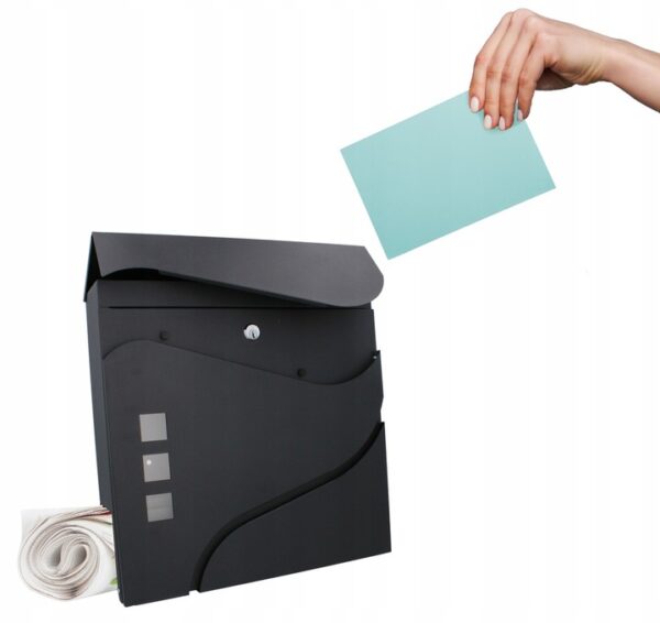 Kültéri postaláda, kerítéshez vagy falhoz, horganyzott acél, zárral, 37x11x37cm, sötétszürke - Image 4