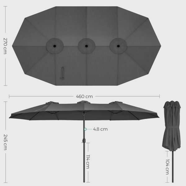 SONGMICS Umbrela de gradina dubla, cu manivela, 460 x 270 cm, gri - Image 5