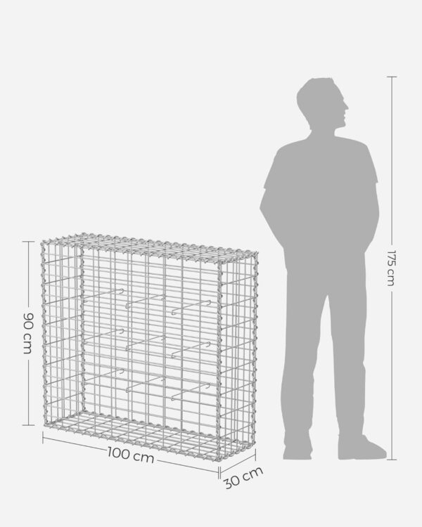 SONGMICS Cos de gabioane pentru pietre, otel galvanizat, 100x90x30cm, argintiu - Image 5