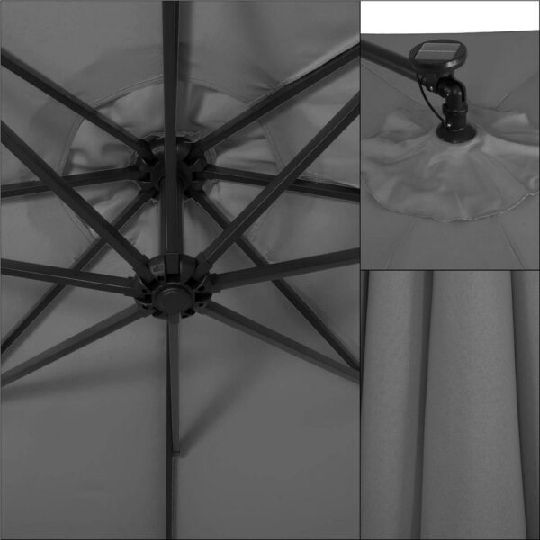 Kerti esernyő oldalkarral, LED világítással, fedéllel, 300cm, szürke - Image 6