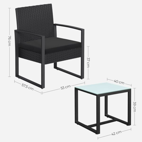 SONGMICS Set de mobilier pentru terasa sau balcon, din poliratan PE, masa si 2 scaune, negru - Image 5