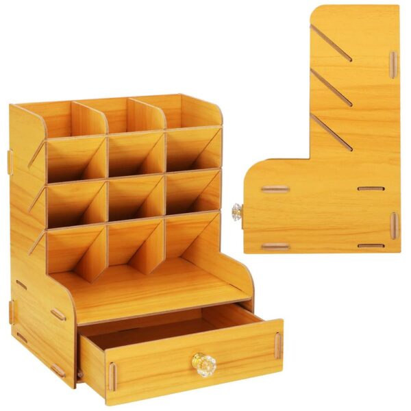 Organizator pentru birou, din lemn, cu 10 compartimente si sertar - Image 5