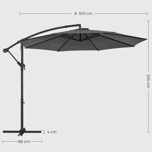 SONGMICS Umbrela de gradina cu brat lateral banana, 300cm, gri - Image 6