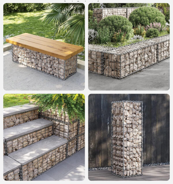 SONGMICS Cos de gabioane pentru pietre, otel galvanizat, 100x50x50cm, argintiu - Image 6