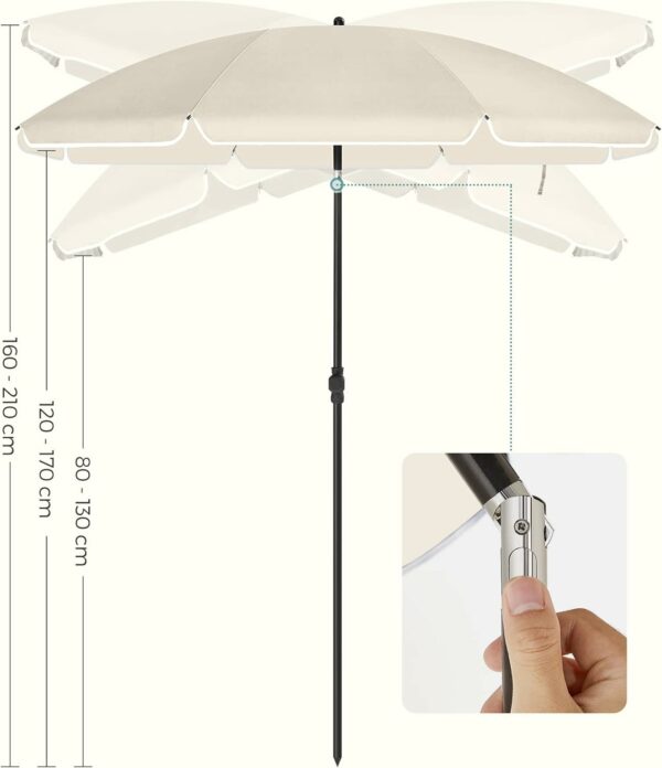 SONGMICS Umbrela terasa gradina sau plaja, cu inclinare, husa, diametru 160cm, bej - Image 6