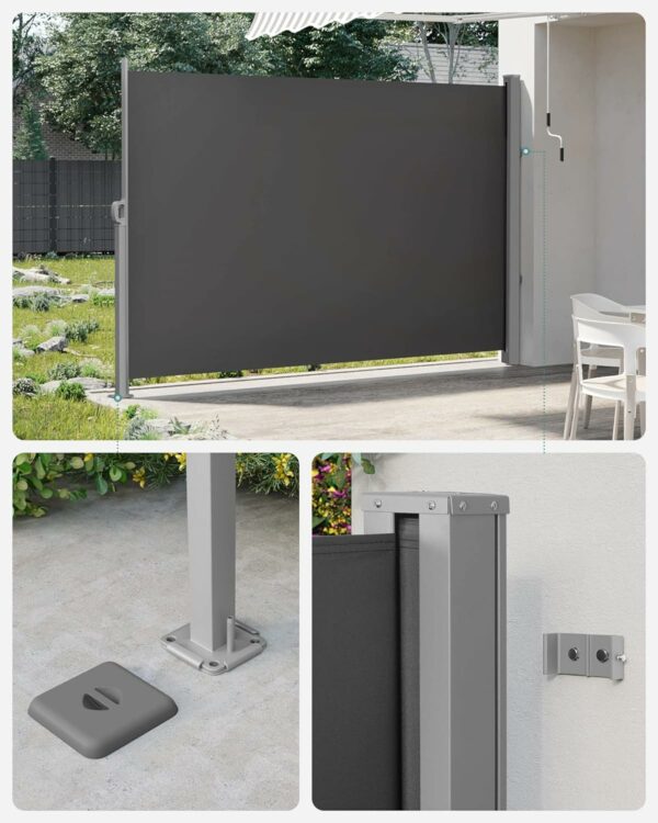 SONGMICS Belátásgátló paraván kertbe, kihúzható, rögzítő rendszerrel együtt, 160x300 cm, szürke - Image 10