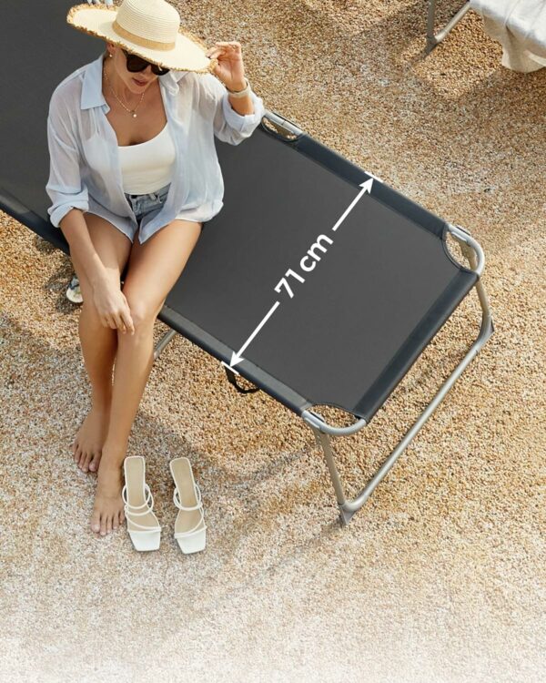 SONGMICS Sezlong pliabil, cu parasolar si tetiera, spatar reglabil in 4 pozitii, maxim 150kg, 200x71x38cm, gri - Image 6