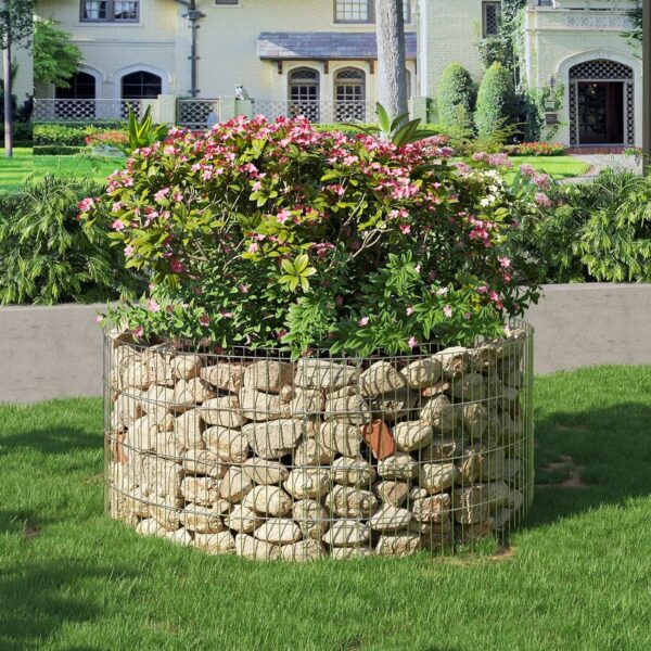 SONGMICS Cos de gabioane rotund pentru pietre, otel galvanizat, 90x90x40cm, argintiu - Image 6