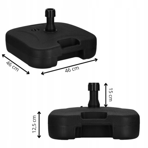 Suport umbrela patrat, din plastic, 22 litri, umplere cu apa sau nisip, negru - Image 6