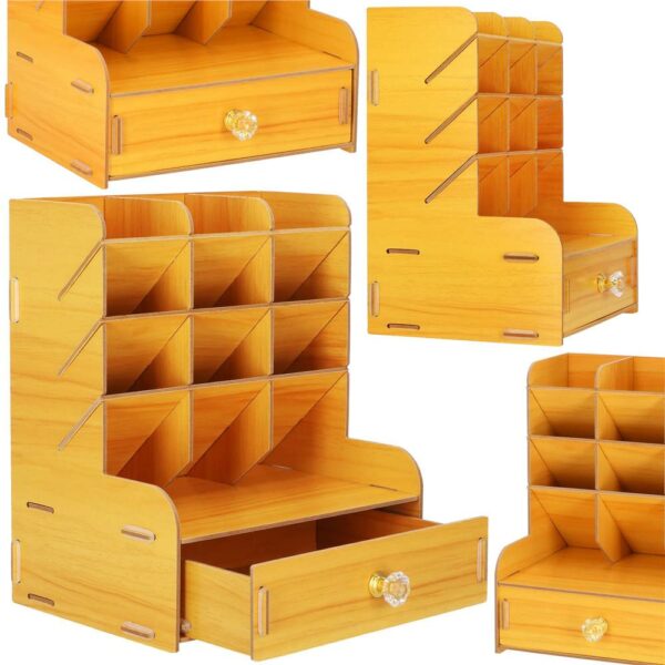 Organizator pentru birou, din lemn, cu 10 compartimente si sertar - Image 6