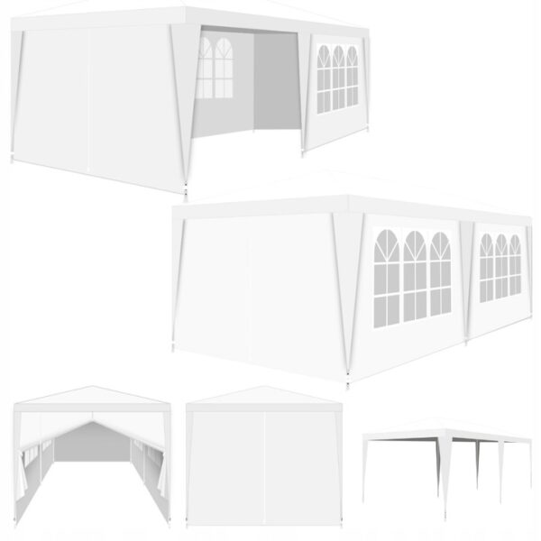 Cort pavilion 6x3m pentru gradina sau evenimente, cu 6 pereti laterali, alb - Image 5