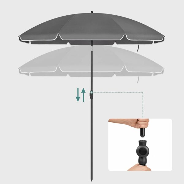 SONGMICS Umbrela terasa gradina sau plaja, cu inclinare, husa, diametru 160cm, gri - Image 7