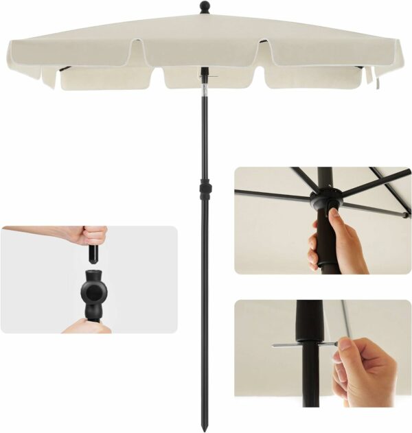 SONGMICS Umbrela terasa gradina sau plaja, cu inclinare, husa, 180x125cm, bej - Image 7