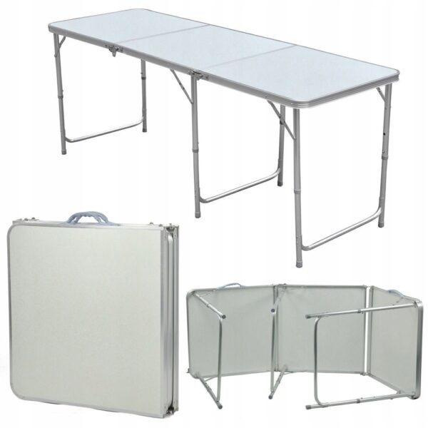 Masa pliabila metalica pentru gradina sau picnic, blat MDF, inaltime reglabila, 180x60cm - Image 8