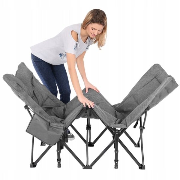 Pat pliant pentru camping, cu saltea si perna, structura metalica, 190x70x37cm, gri - Image 8