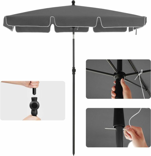 SONGMICS Umbrela terasa gradina sau plaja, cu inclinare, husa, 200x125cm, gri - Image 7