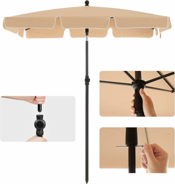 SONGMICS Umbrela terasa gradina sau plaja, cu inclinare, husa, 200x125cm, taupe - Image 7