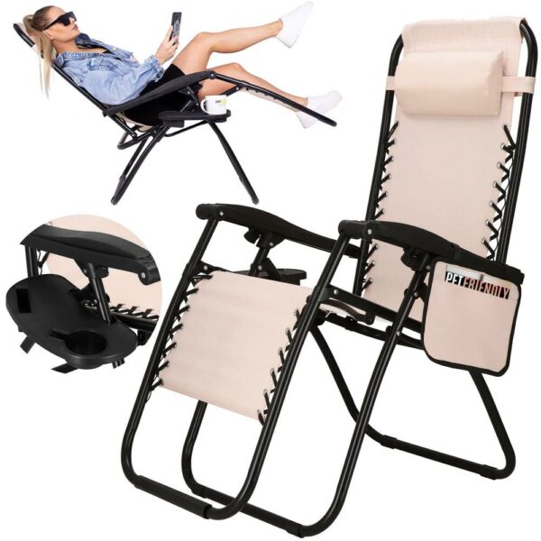 Strand vagy kerti összecsukható szék, Siesta, nulla gravitáció, fejtámlával, krémmel - Image 7