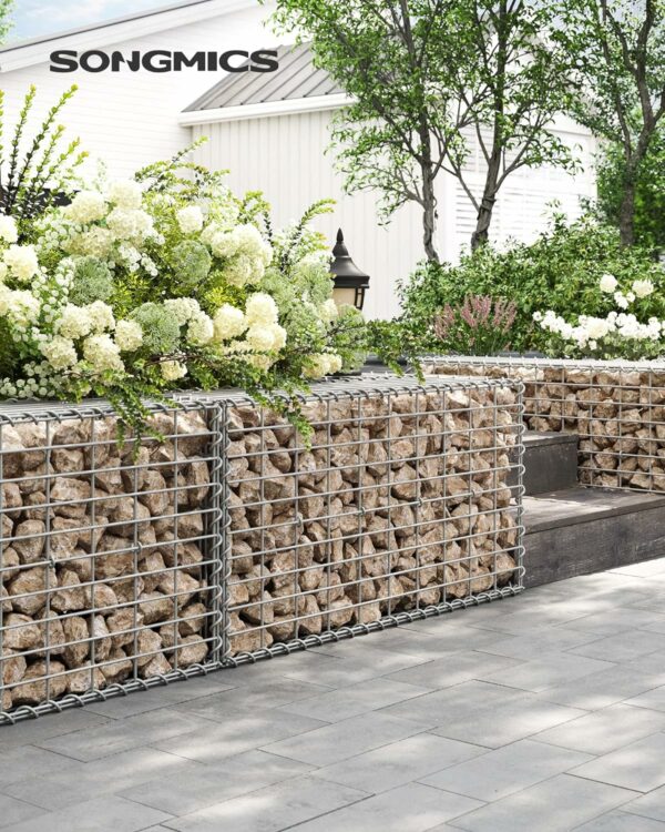 SONGMICS Cos de gabioane pentru pietre, otel galvanizat, 100x50x30cm, argintiu