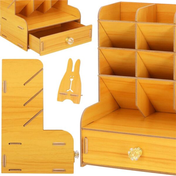 Organizator pentru birou, din lemn, cu 10 compartimente si sertar - Image 7