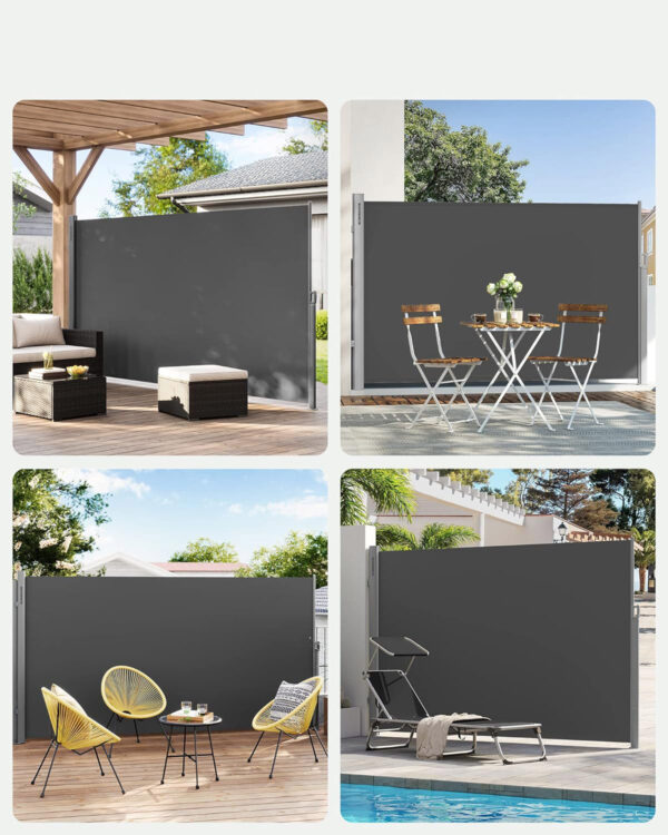 SONGMICS Belátásgátló paraván kertbe, kihúzható, rögzítő rendszerrel együtt, 160x400 cm, szürke - Image 5