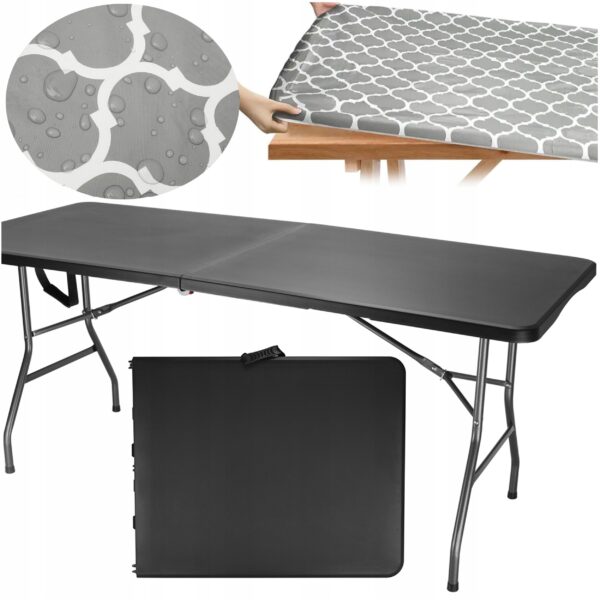 Set masa cu 2 banci pliabile tip valiza pentru gradina, camping, terase, 180x74x74cm, negru - Image 8