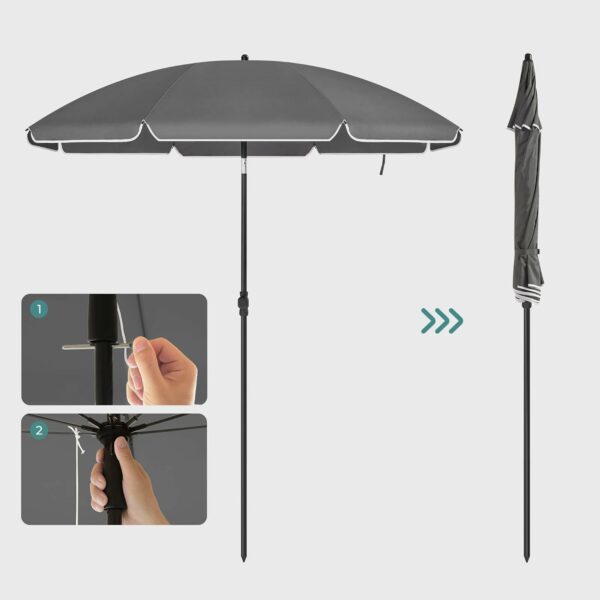 SONGMICS Umbrela terasa gradina sau plaja, cu inclinare, husa, diametru 160cm, gri - Image 8
