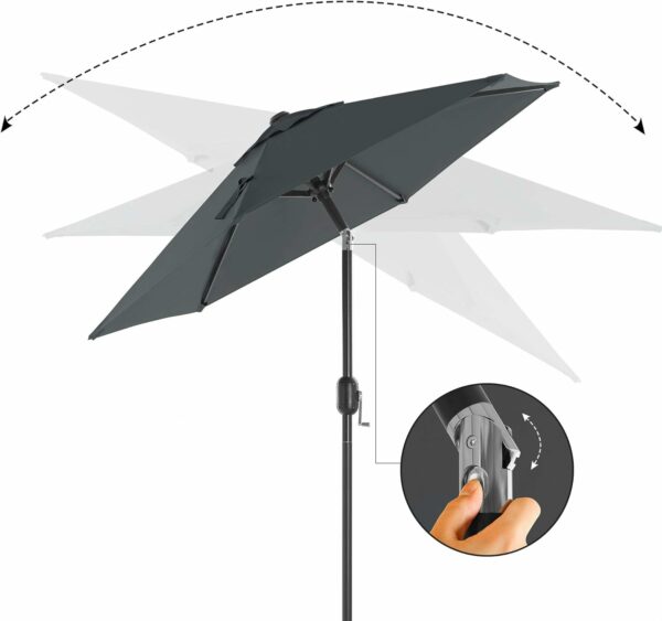 SONGMICS Kerti napernyő, nyitható fogantyúval, billenő rendszerrel, 200cm, szürke - Image 8