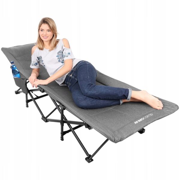 Pat pliant pentru camping, cu saltea si perna, structura metalica, 190x70x37cm, gri - Image 9